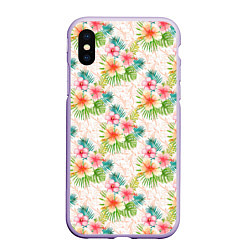 Чехол iPhone XS Max матовый Гавайские цветы, цвет: 3D-светло-сиреневый