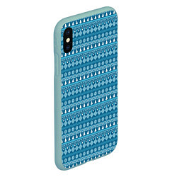 Чехол iPhone XS Max матовый Новогодний узор сине-белого цвета, цвет: 3D-мятный — фото 2