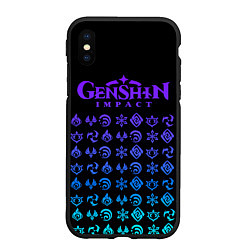 Чехол iPhone XS Max матовый GENSHIN IMPACT ЭМБЛЕМЫ NEON, цвет: 3D-черный
