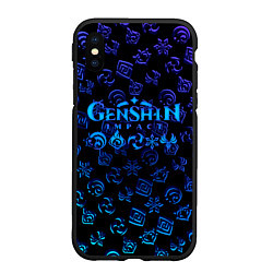 Чехол iPhone XS Max матовый Genshin Impact NEON PATTERN SYMBOL, цвет: 3D-черный
