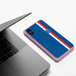 Чехол iPhone XS Max матовый PSG SPORT STRIPES UNIFORM, цвет: 3D-розовый — фото 2