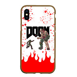 Чехол iPhone XS Max матовый Doomguy vs Cyberdemon спина, цвет: 3D-коричневый