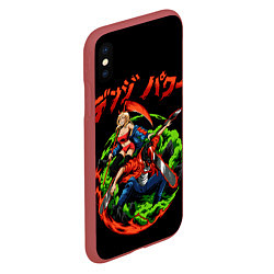 Чехол iPhone XS Max матовый Дэнджи и пауэр сражаются человек бензопила аниме, цвет: 3D-красный — фото 2