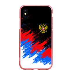 Чехол iPhone XS Max матовый РОССИЯ, БРЫЗГИ КРАСОК, ТРИКОЛОР, цвет: 3D-баблгам