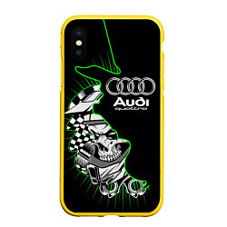 Чехол iPhone XS Max матовый Audi quattro череп, цвет: 3D-желтый