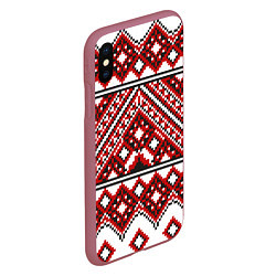 Чехол iPhone XS Max матовый Русский узор, геометрическая вышивка, цвет: 3D-малиновый — фото 2