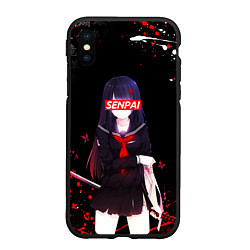 Чехол iPhone XS Max матовый SENPAI KATANA GIRL, БРЫЗГИ КРАСОК, цвет: 3D-черный