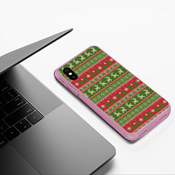 Чехол iPhone XS Max матовый ВЯЗАННЫЙ ЦВЕТНОЙ СВИТЕР , НОВЫЙ ГОД, цвет: 3D-розовый — фото 2
