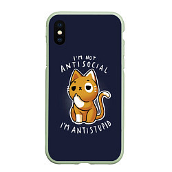 Чехол iPhone XS Max матовый I am not antisocial, I AM ANTISTUPID, цвет: 3D-салатовый