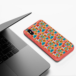 Чехол iPhone XS Max матовый Психоделика Космос Смайлы, цвет: 3D-красный — фото 2