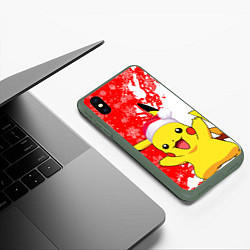 Чехол iPhone XS Max матовый НОВОГОДНИЙ ПИКАЧУ, ЗИМА БЛИЗКО, цвет: 3D-темно-зеленый — фото 2