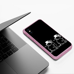 Чехол iPhone XS Max матовый Снеговик на черном фоне, цвет: 3D-розовый — фото 2