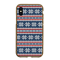 Чехол iPhone XS Max матовый Knitted Christmas Pattern, цвет: 3D-коричневый