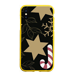 Чехол iPhone XS Max матовый Новогоднее Настроение Звезды, цвет: 3D-желтый