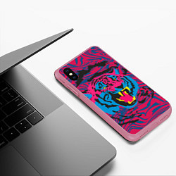 Чехол iPhone XS Max матовый Тигр красочный, цвет: 3D-малиновый — фото 2