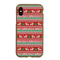Чехол iPhone XS Max матовый Deer Christmas Pattern, цвет: 3D-коричневый