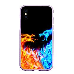 Чехол iPhone XS Max матовый FIRE DRAGONS ОГНЕННЫЕ ДРАКОНЫ, цвет: 3D-сиреневый