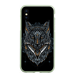 Чехол iPhone XS Max матовый ЭТНИЧЕСКАЯ ЛИСА FOX ABSTRACT, цвет: 3D-салатовый