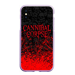 Чехол iPhone XS Max матовый CANNIBAL CORPSE, БРЫЗГИ КРАСОК ЧЕРЕПА, цвет: 3D-сиреневый