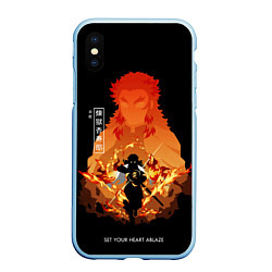 Чехол iPhone XS Max матовый Ренгоку Кенджуро пылай клинок демонов, цвет: 3D-голубой