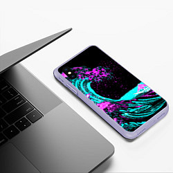 Чехол iPhone XS Max матовый НЕОНОВАЯ ЯПОНИЯ, ВОЛНА, ФУДЗИЯМА NEON JAPAN, цвет: 3D-светло-сиреневый — фото 2