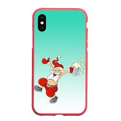 Чехол iPhone XS Max матовый Веселый празднующий дед Мороз, цвет: 3D-красный