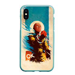 Чехол iPhone XS Max матовый One Punch-Man Эпичный Сайтама, цвет: 3D-мятный