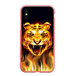 Чехол iPhone XS Max матовый Тигр В Пламени, цвет: 3D-баблгам