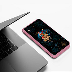 Чехол iPhone XS Max матовый Олень и Santa, цвет: 3D-малиновый — фото 2