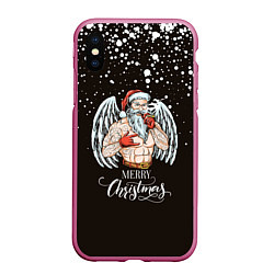 Чехол iPhone XS Max матовый Merry Christmas Santa c Крыльями Ангела, цвет: 3D-малиновый