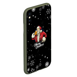 Чехол iPhone XS Max матовый Merry Christmas Санта с пивом, цвет: 3D-темно-зеленый — фото 2