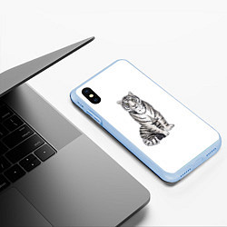 Чехол iPhone XS Max матовый Сидящая белая тигрица, цвет: 3D-голубой — фото 2