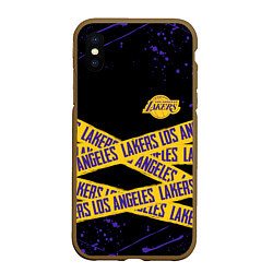 Чехол iPhone XS Max матовый LAKERS LOGO БРЫЗГИ КРАСОК, цвет: 3D-коричневый