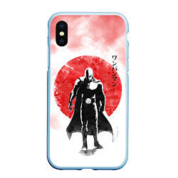 Чехол iPhone XS Max матовый Сайтама красный дым One Punch-Man, цвет: 3D-голубой