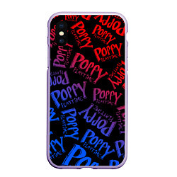 Чехол iPhone XS Max матовый POPPY PLAYTIME LOGO NEON, ХАГИ ВАГИ, цвет: 3D-светло-сиреневый