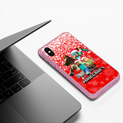 Чехол iPhone XS Max матовый НОВОГОДНИЙ МАЙНКРАФТ, НОВЫЙ ГОД 2022,, цвет: 3D-розовый — фото 2