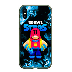 Чехол iPhone XS Max матовый Grom Гром Brawl Stars, цвет: 3D-темно-зеленый