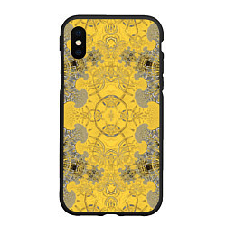 Чехол iPhone XS Max матовый Коллекция Фрактальная мозаика Желтый на черном 573