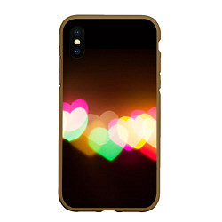 Чехол iPhone XS Max матовый Горящие сердца всех цветов радуги, цвет: 3D-коричневый