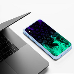 Чехол iPhone XS Max матовый НЕОНОВЫЙ ОГОНЬ ГЕНШИН ИМПАКТ СИМВОЛЫ, цвет: 3D-голубой — фото 2