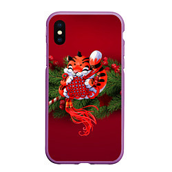 Чехол iPhone XS Max матовый Игривый китайский тигр, цвет: 3D-фиолетовый