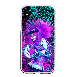 Чехол iPhone XS Max матовый KDA NEON DRAGON LEAGUE OF LEGENDS, НЕОНОВЫЕ БРЫЗГИ, цвет: 3D-белый