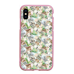 Чехол iPhone XS Max матовый Деньги РФ Рубли, цвет: 3D-розовый