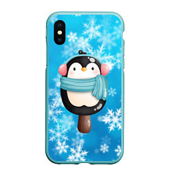 Чехол iPhone XS Max матовый Пингвин - эскимо Новый год, цвет: 3D-мятный