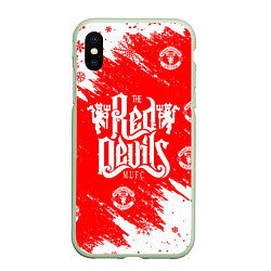 Чехол iPhone XS Max матовый НОВОГОДНИЙ СВИТЕР MANCHESTER UNITED КРАСНО БЕЛЫЙ, цвет: 3D-салатовый