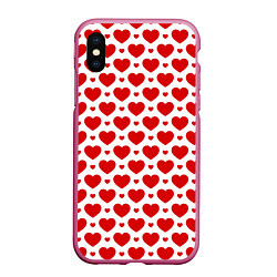 Чехол iPhone XS Max матовый Сердечки - любовь, цвет: 3D-малиновый