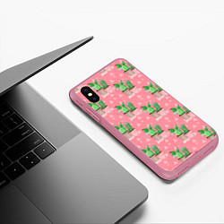 Чехол iPhone XS Max матовый Кактусы в горшках паттерн, цвет: 3D-малиновый — фото 2