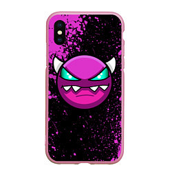 Чехол iPhone XS Max матовый Геометри Дэш Geometry Dash demon, цвет: 3D-розовый