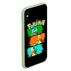 Чехол iPhone XS Max матовый Стартовые покемоны - Pokemon, цвет: 3D-салатовый — фото 2