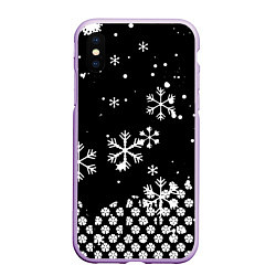 Чехол iPhone XS Max матовый Чёрный клевер снежинки, цвет: 3D-сиреневый